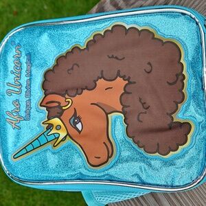 New With Tag Unique Sparkling Afro Unicorn Blue Unicorn Kids Bag 10 X 7.5 Inches